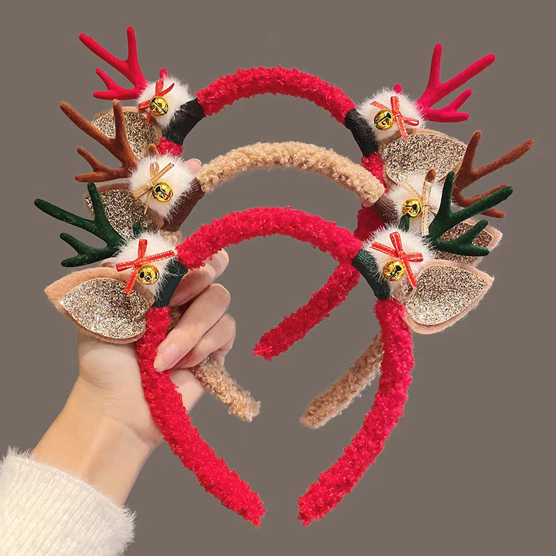 Reindeer Antlers Headband - 크리스마스 테마의 부드러운 플러시 소재 루돌프