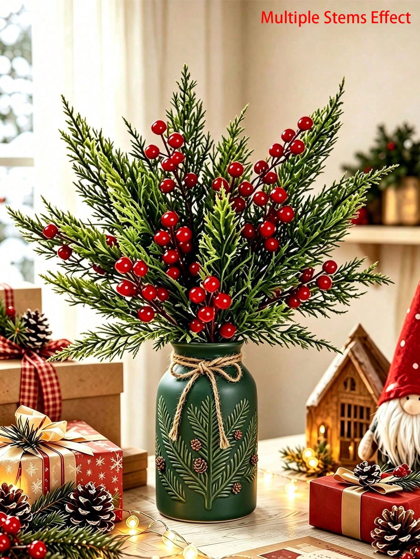 Christmas Tree Artificial - 빨간색 열매가 달린 인조 소나무 가지
