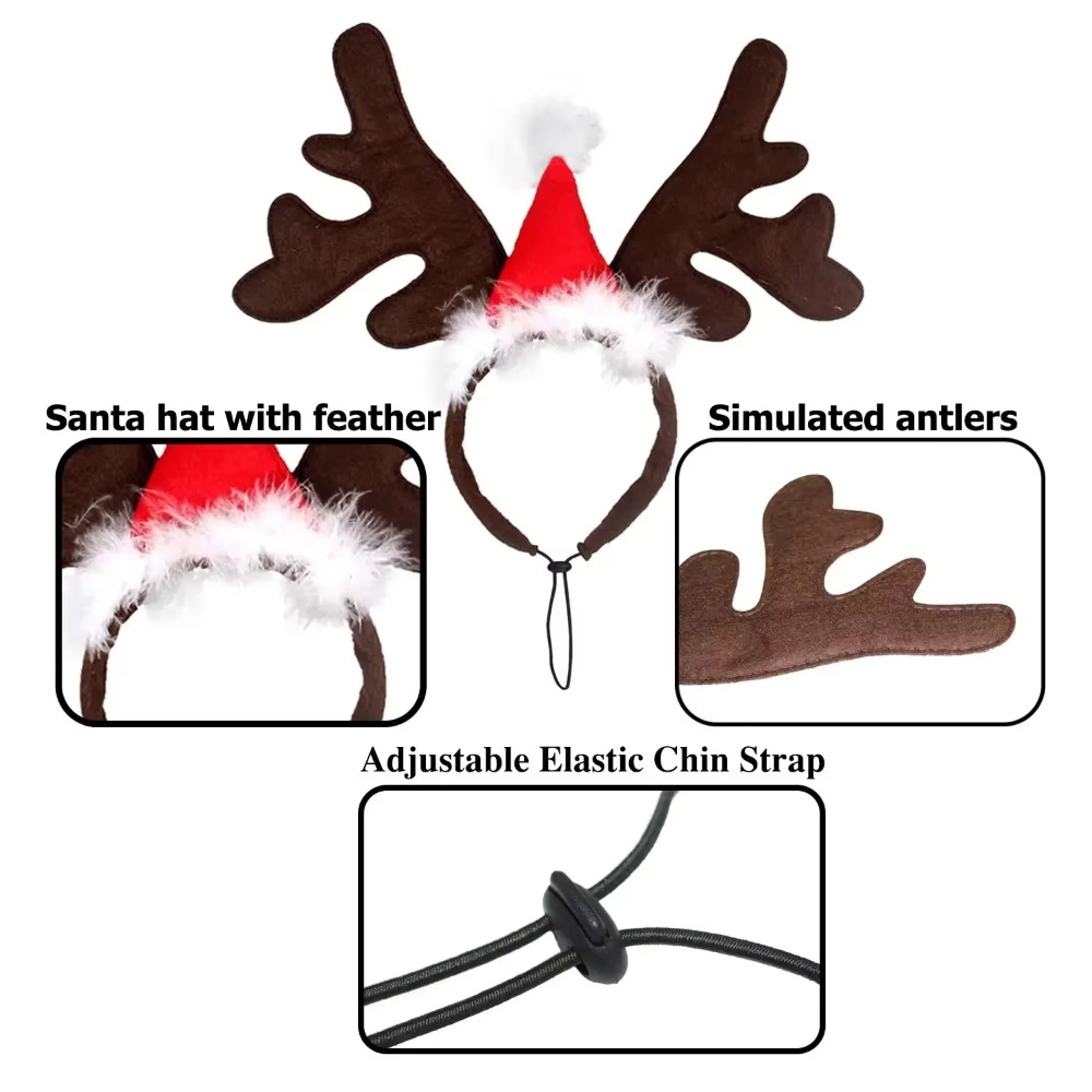 산타 모자가 달린 반려동물용 크리스마스 사슴 뿔 머리띠 - Reindeer Antlers Headband 리뷰 및 가격