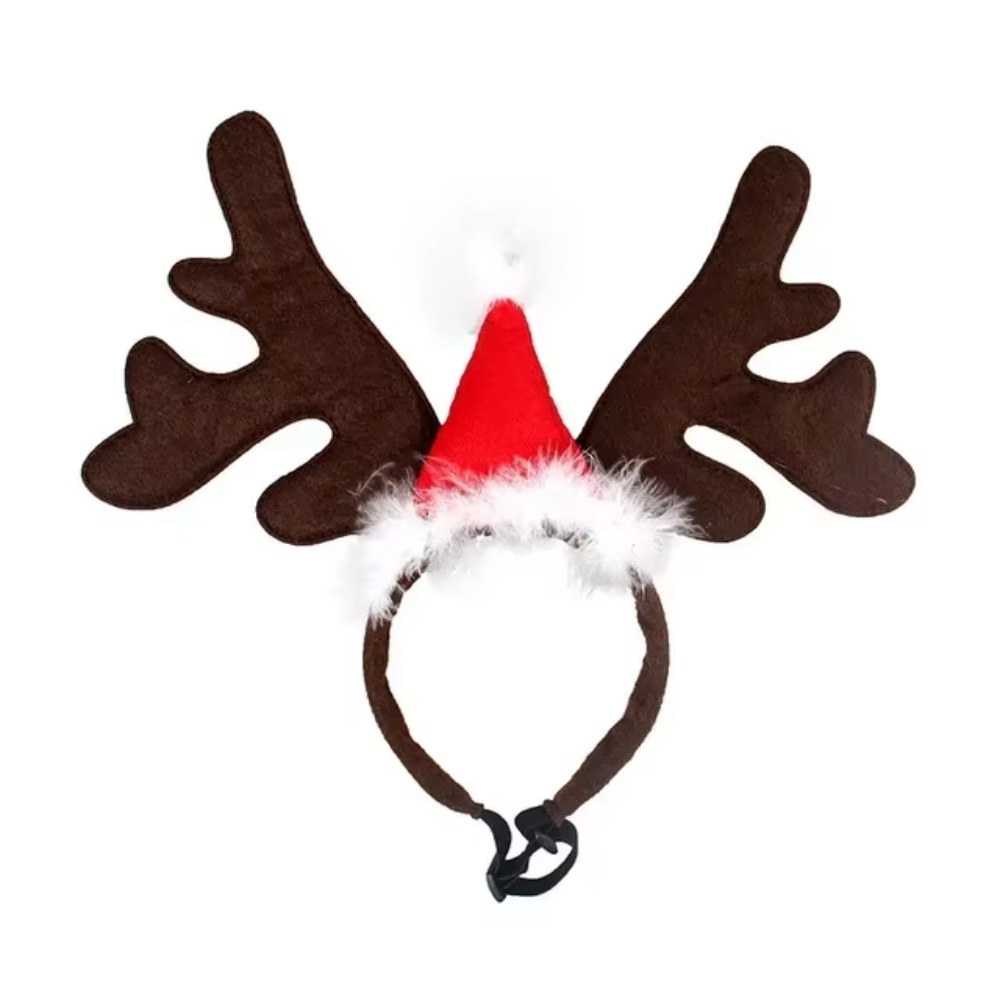 산타 모자가 달린 반려동물용 크리스마스 사슴 뿔 머리띠 - Reindeer Antlers Headband 리뷰 및 가격