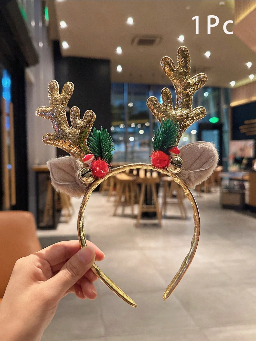 1pc 골드 스팽글 버섯 크리스마스 머리띠 큰 사슴 경 - Reindeer Antlers Headband 리뷰 및 가격